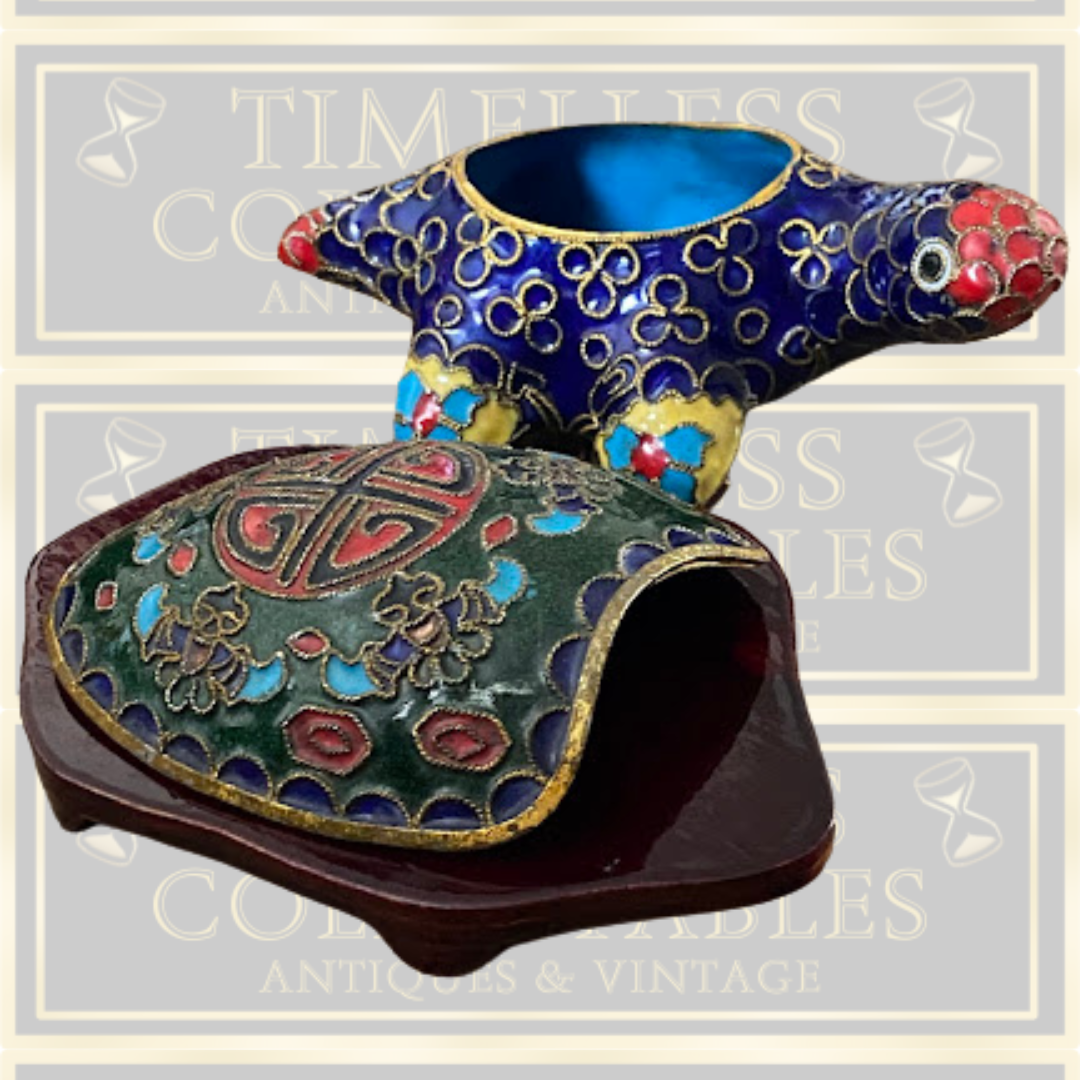 Vintage Cloisonne Enamel Brass Turtle Trinket Box