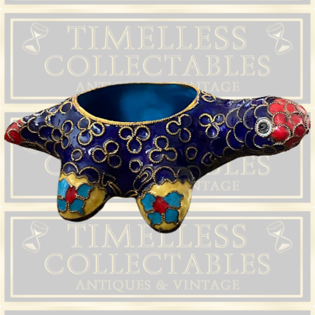 Vintage Cloisonne Enamel Brass Turtle Trinket Box