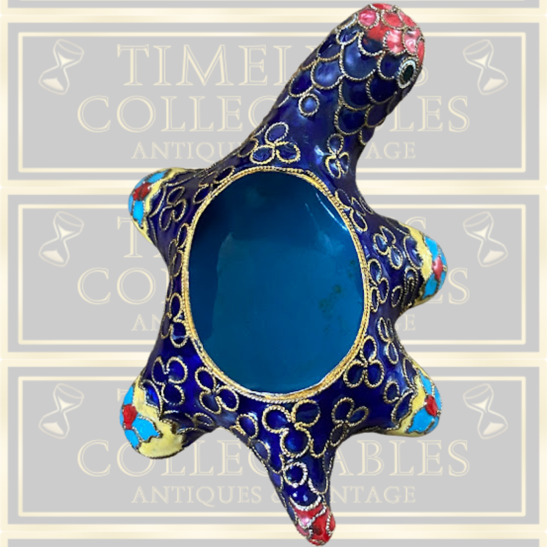 Vintage Cloisonne Enamel Brass Turtle Trinket Box