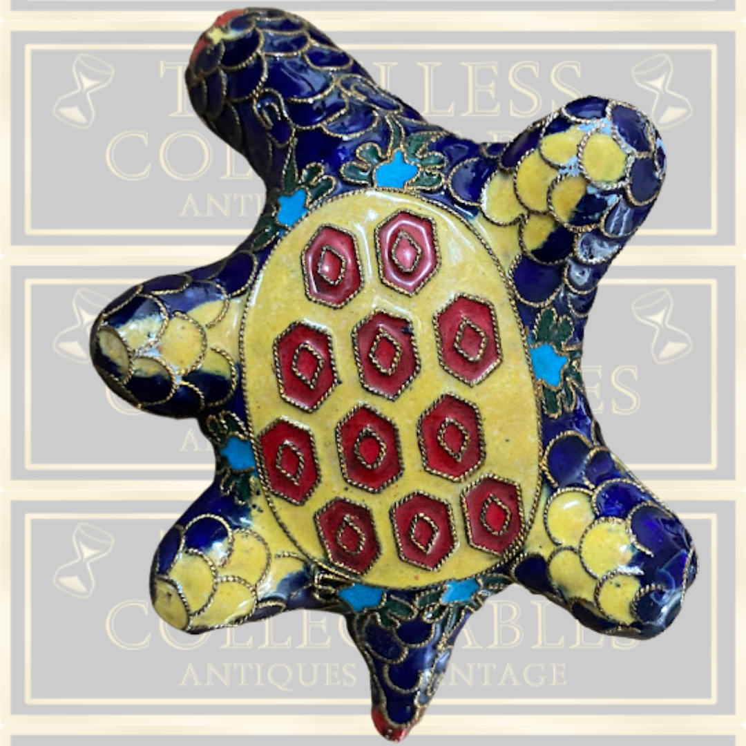 Vintage Cloisonne Enamel Brass Turtle Trinket Box