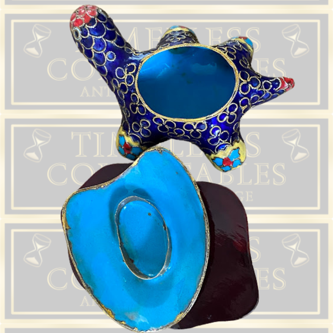 Vintage Cloisonne Enamel Brass Turtle Trinket Box