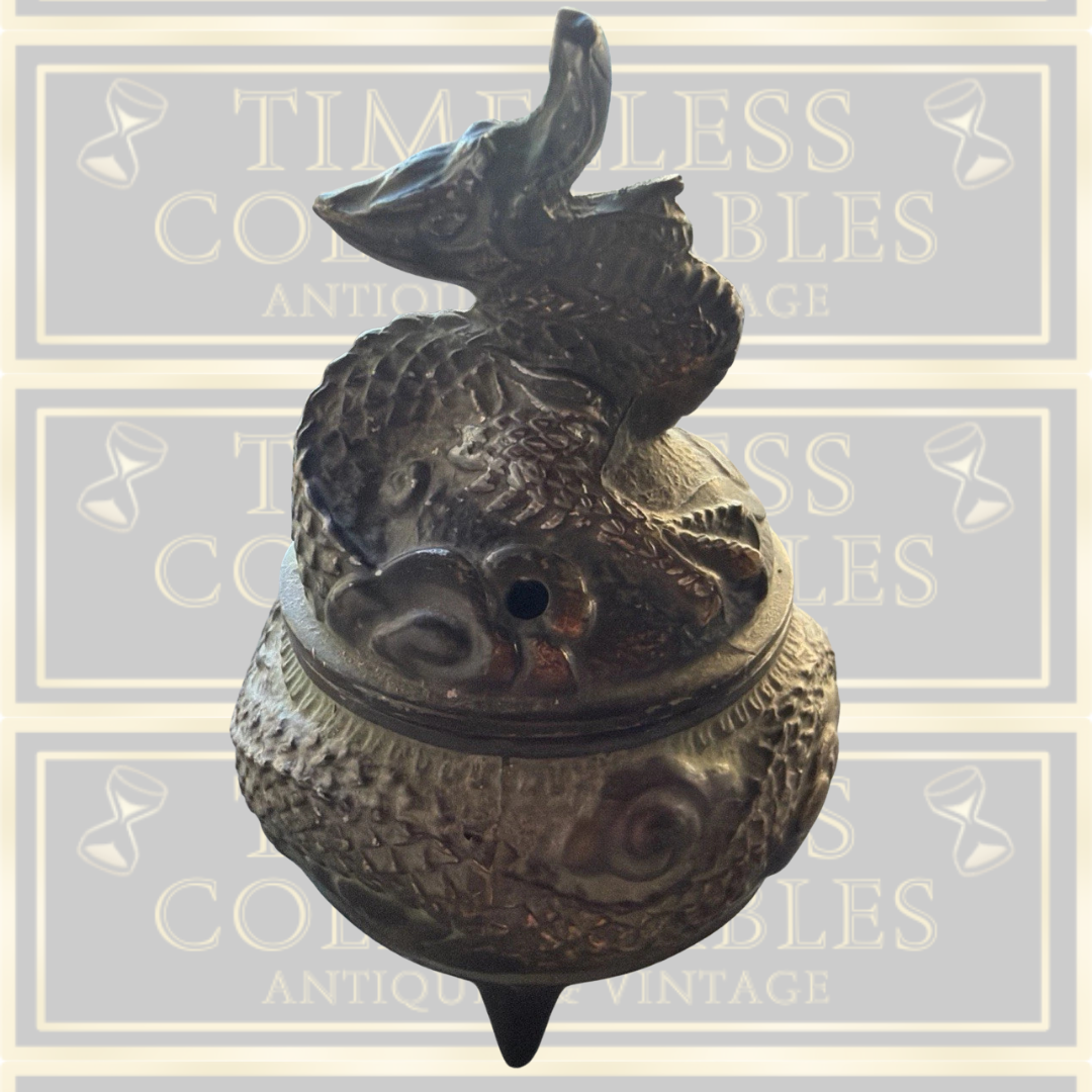 Vintage Bronze Dragon Lidded Incense Burner