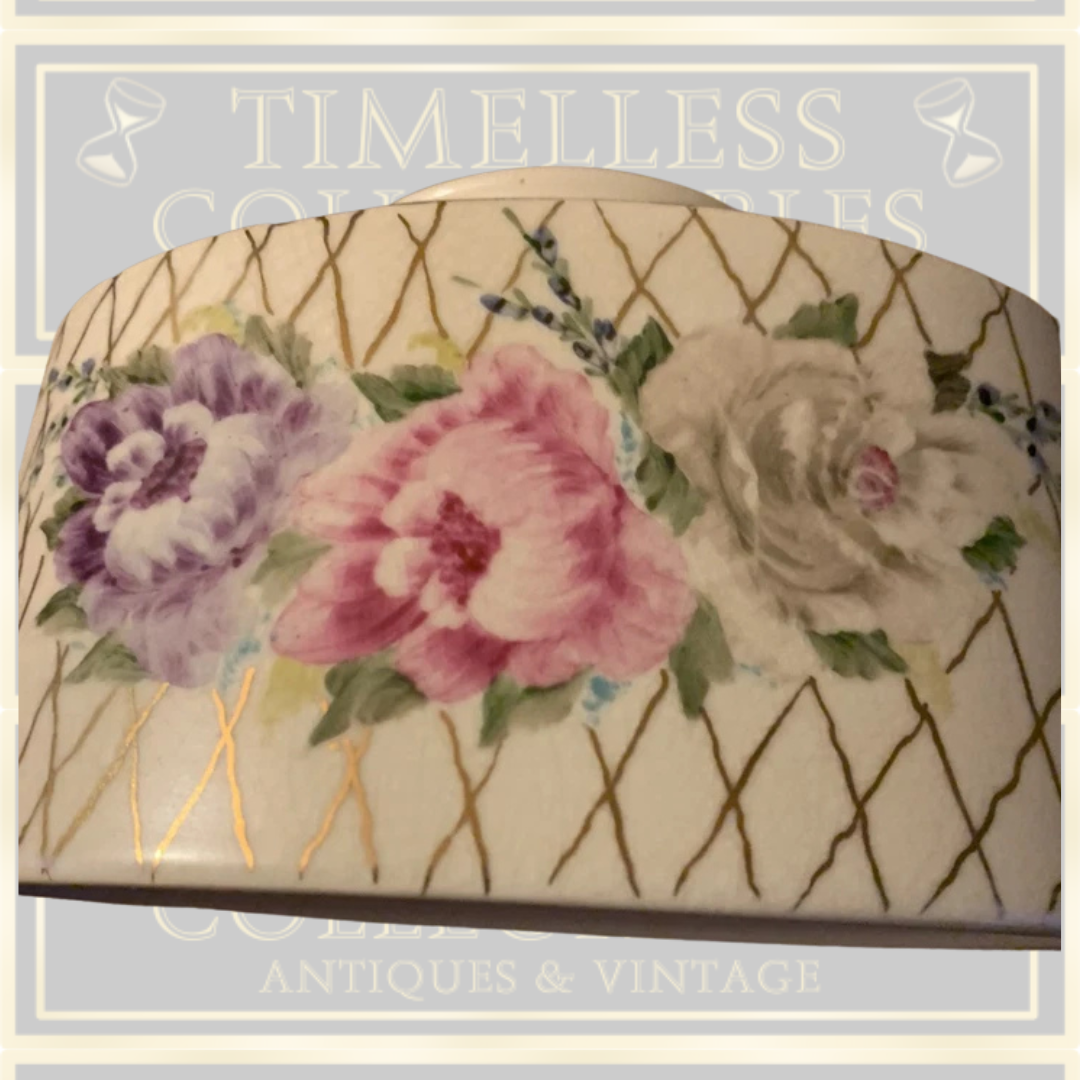 Antique Lidded Sucrier Hand Painted Flowers