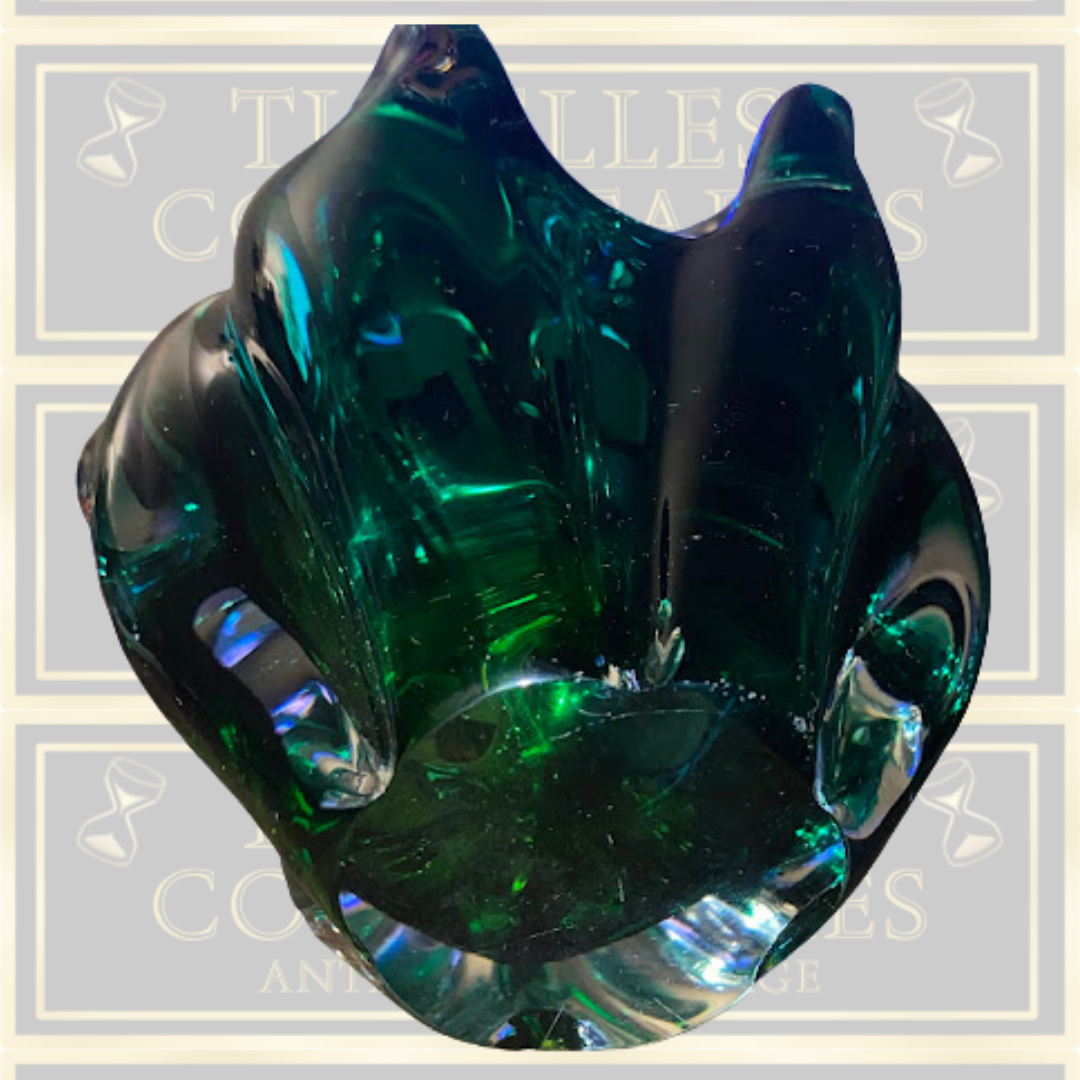 Vintage Czech Glass Green Basket
