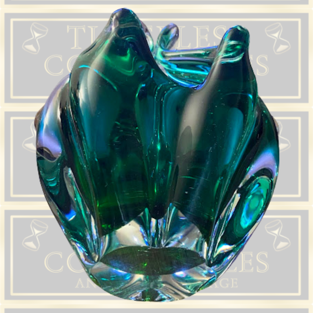 Vintage Czech Glass Green Basket