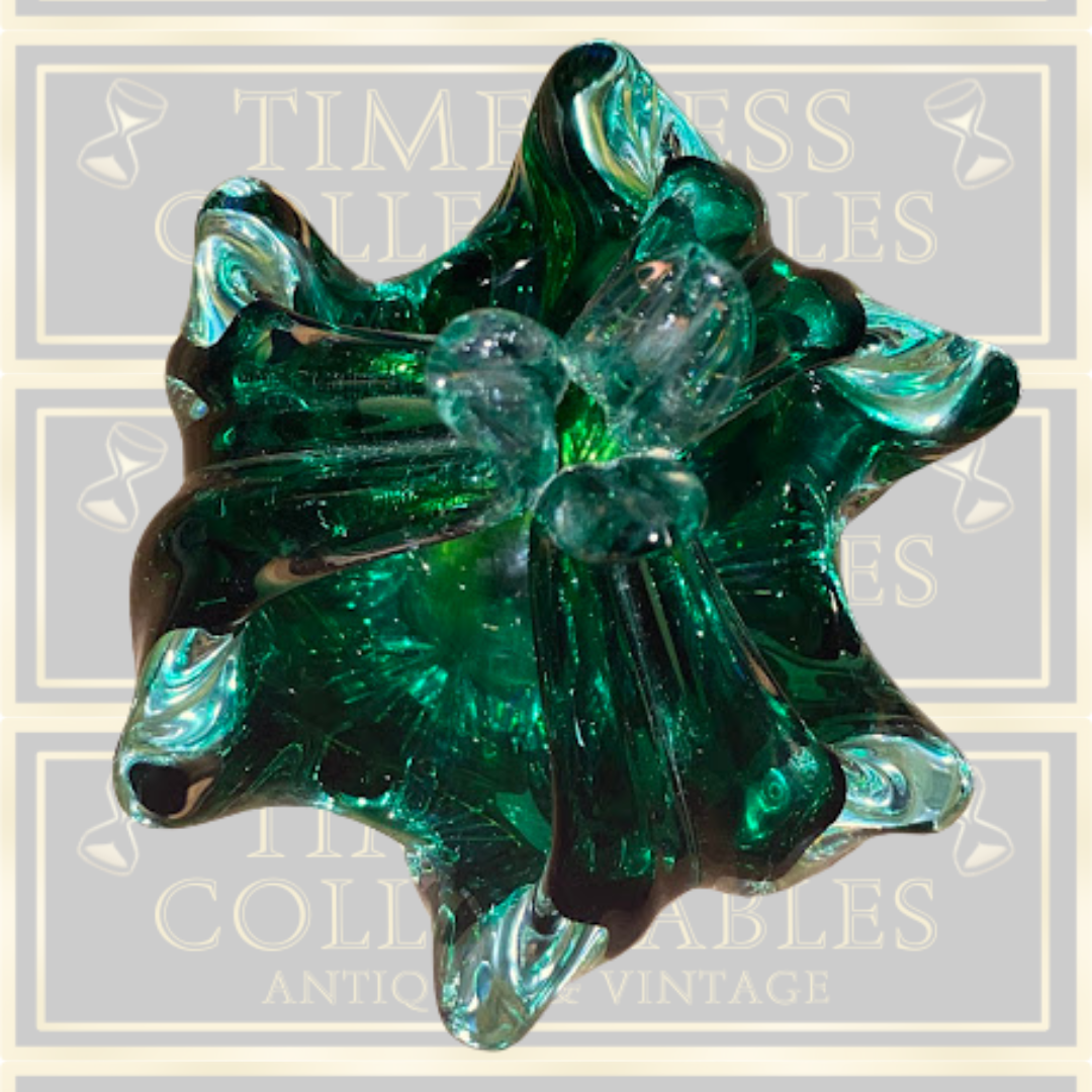 Vintage Czech Glass Green Basket