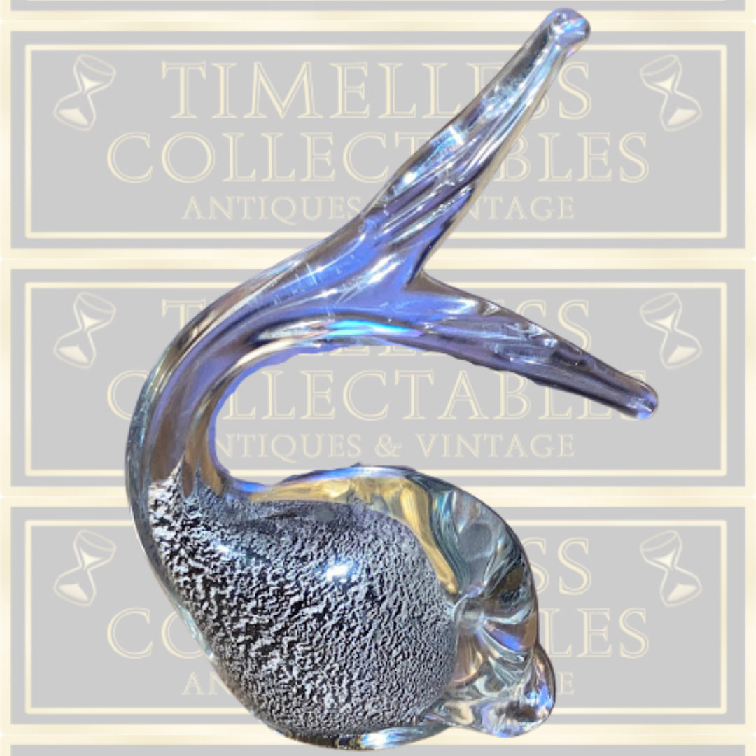 Vintage Murano Black White Art Glass Whale Sculpture