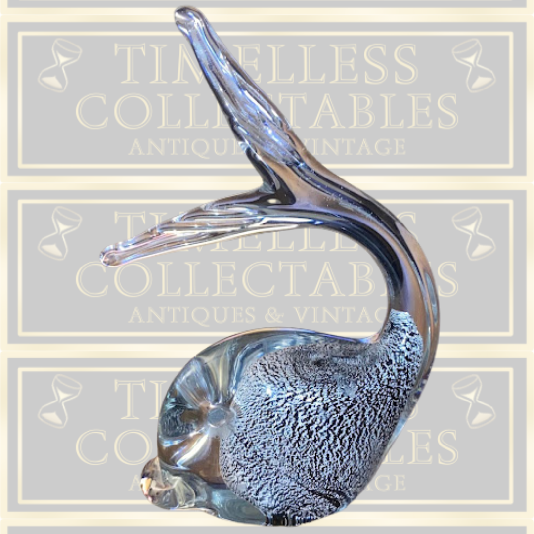 Vintage Murano Black White Art Glass Whale Sculpture