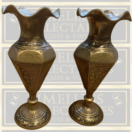 Vintage Pair Brass Bud Vases