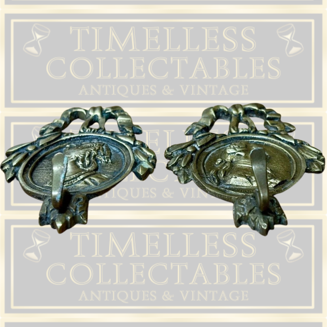 Antique Pair Brass King Louis XVI & Queen Marie Antoinette Coat Hooks