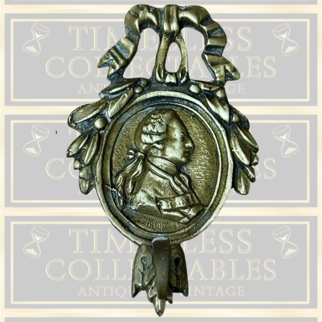 Antique Pair Brass King Louis XVI & Queen Marie Antoinette Coat Hooks