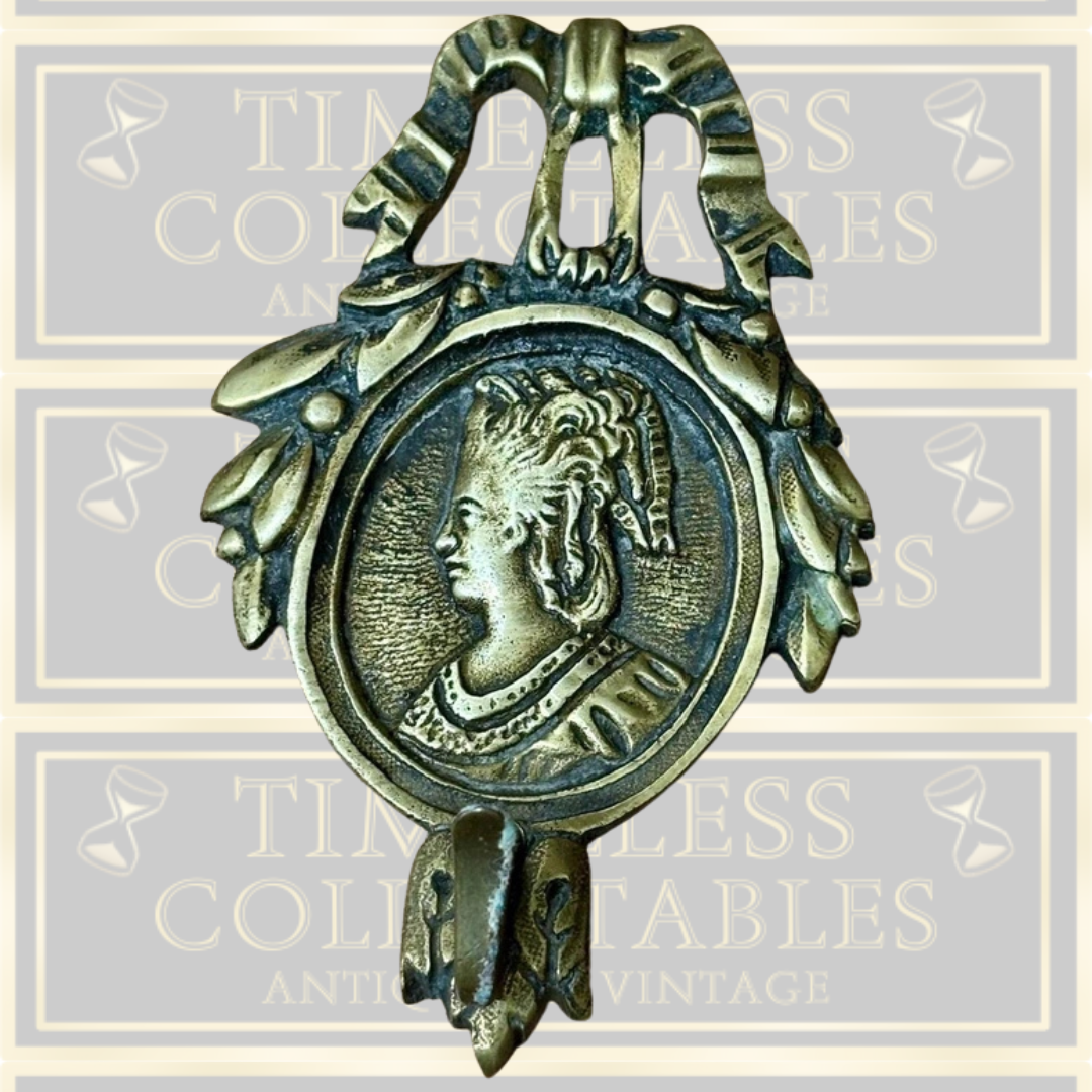 Antique Pair Brass King Louis XVI & Queen Marie Antoinette Coat Hooks