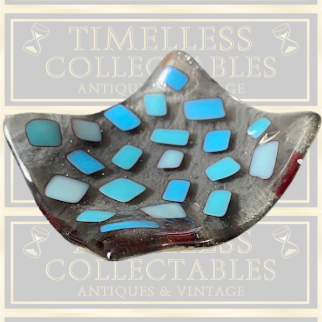 Vintage Fused Blue Square Glass Trinket Plate