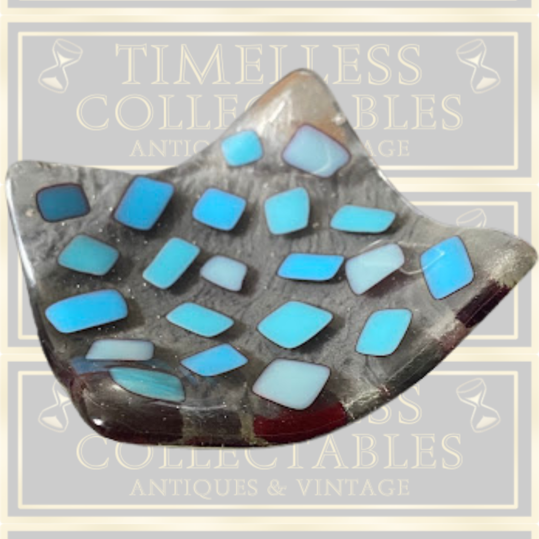 Vintage Fused Blue Square Glass Trinket Plate