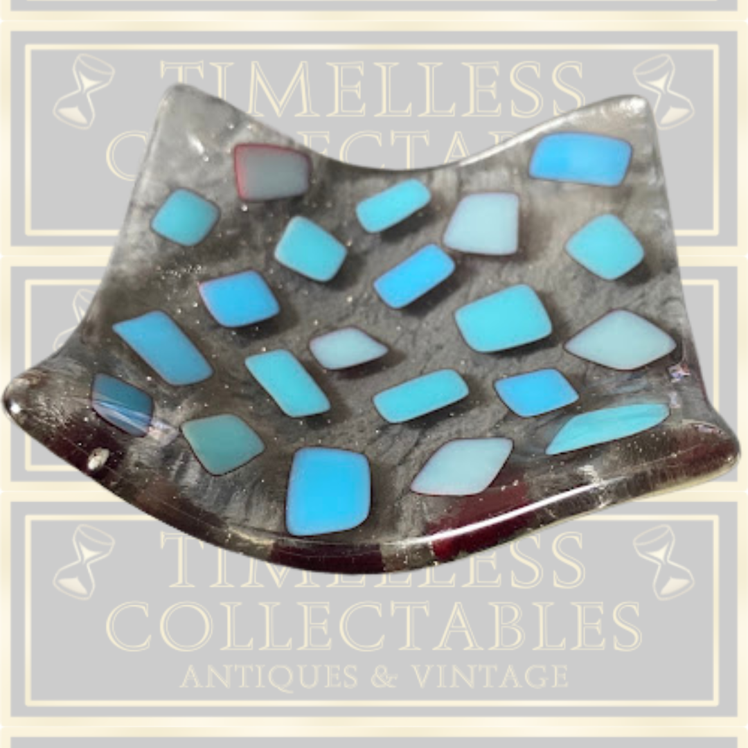 Vintage Fused Blue Square Glass Trinket Plate