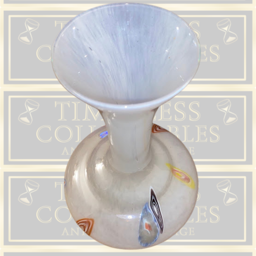 Vintage Large White Opaline millefiori Art Glass Vase