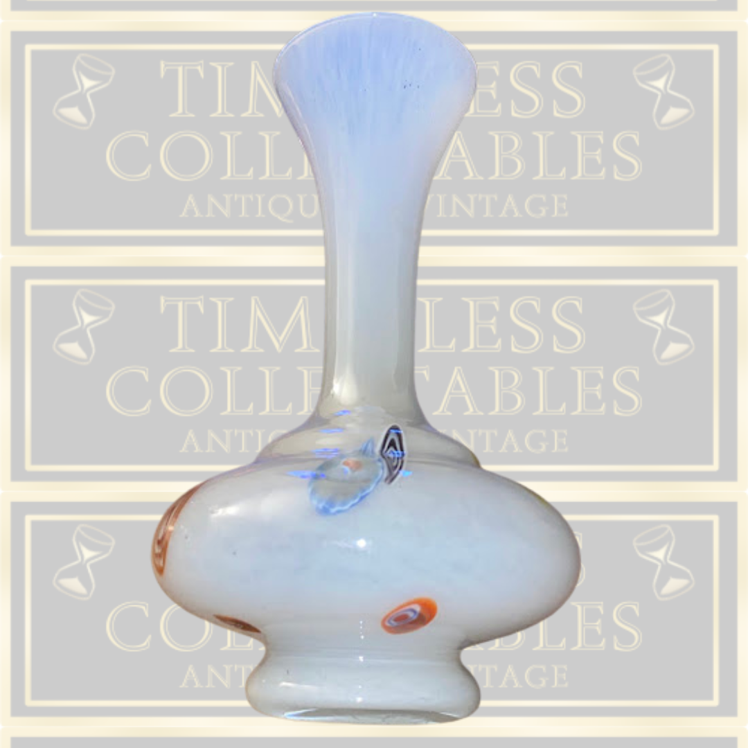Vintage Large White Opaline millefiori Art Glass Vase