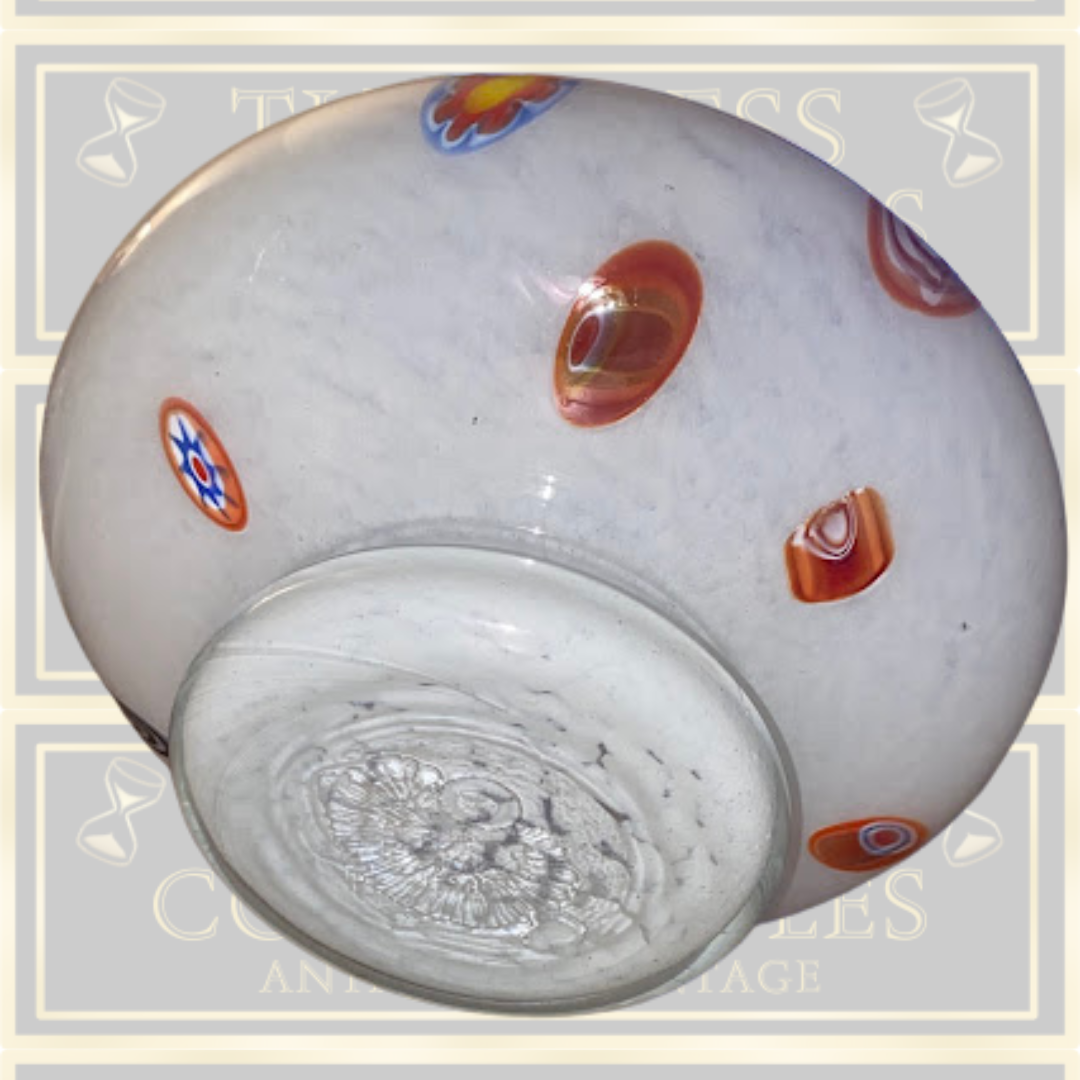 Vintage Large White Opaline millefiori Art Glass Vase