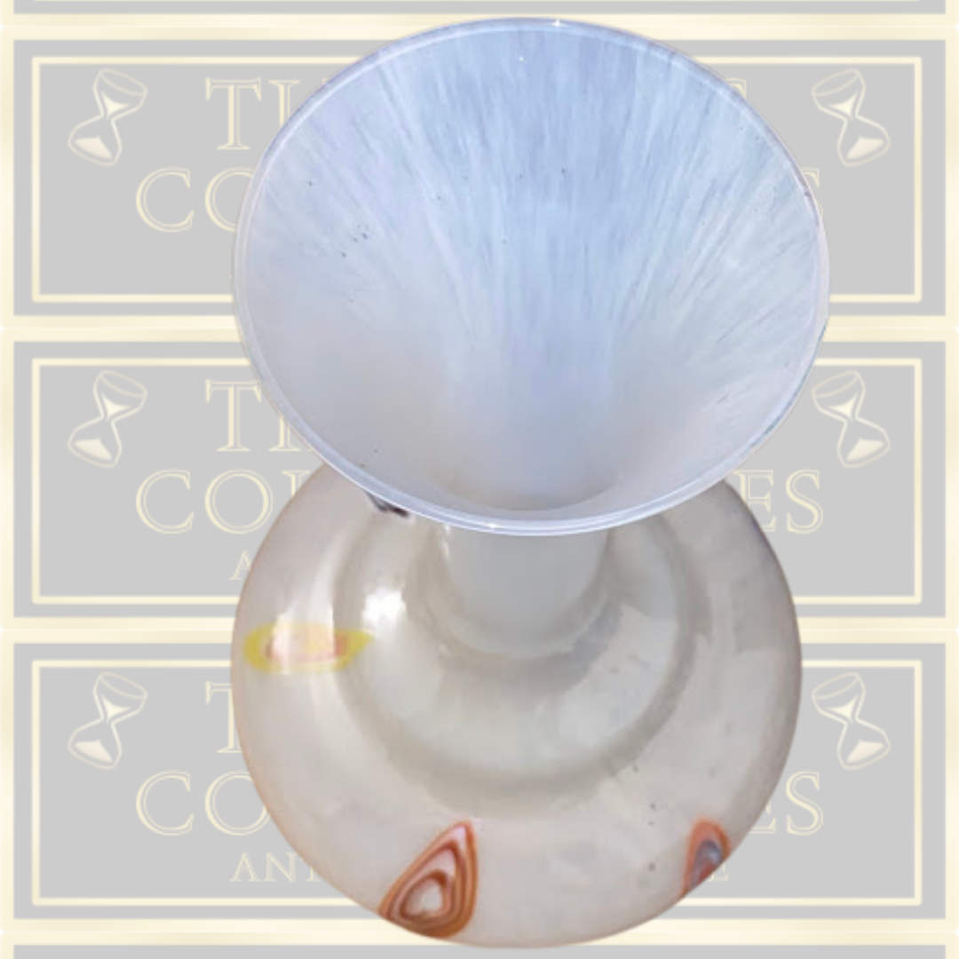 Vintage Large White Opaline millefiori Art Glass Vase