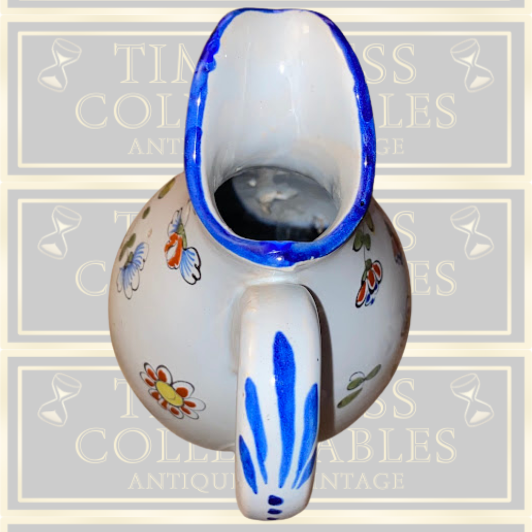 Antique Rouen Earthenware Hand Painted Cornucopia Pitcher