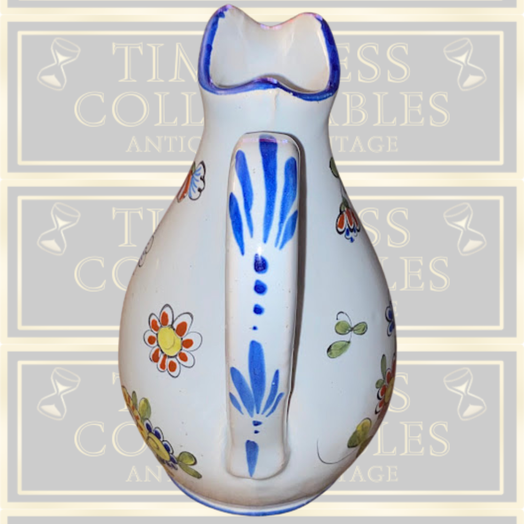 Antique Rouen Earthenware Hand Painted Cornucopia Pitcher
