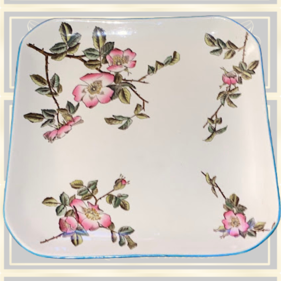 Antique George Jones & Sons Square Pink Floral Plate