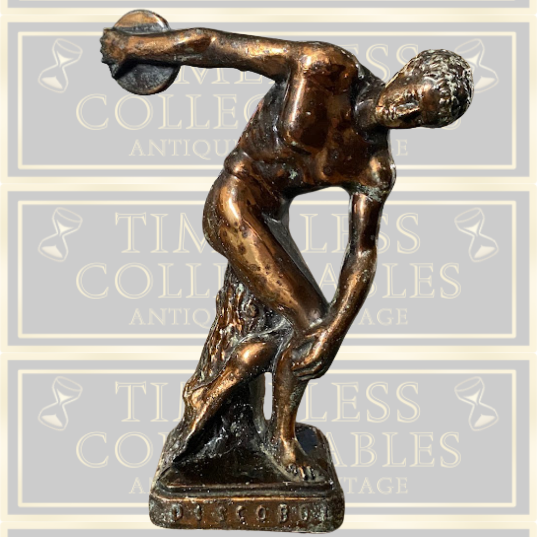 Vintage Bronze Copper Discus Thrower Discobol Statue