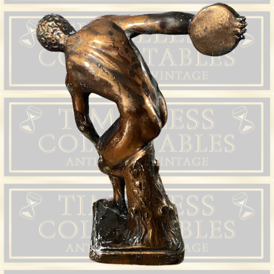 Vintage Bronze Copper Discus Thrower Discobol Statue