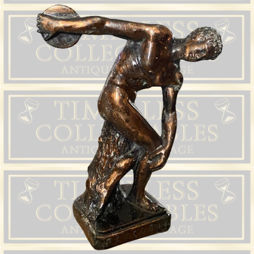 Vintage Bronze Copper Discus Thrower Discobol Statue
