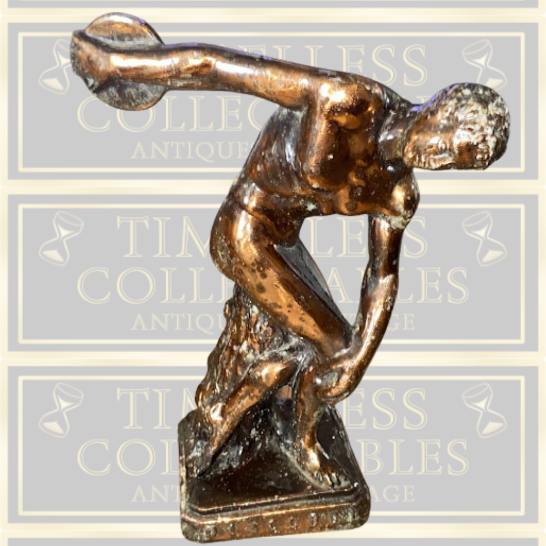 Vintage Bronze Copper Discus Thrower Discobol Statue