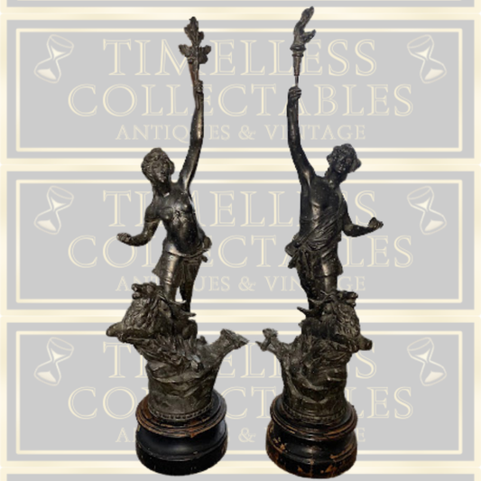 Antique Pair French Spelter Figurines La Force & le Chasseur