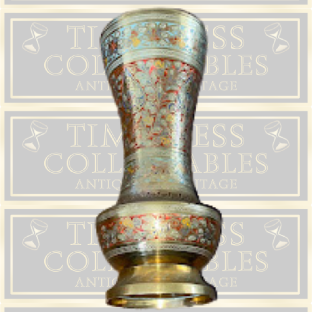 Vintage Indian Brass & Red Enamel Vase