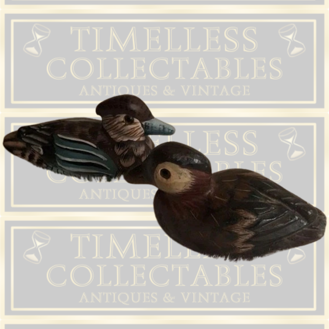 Vintage Pair Hand Painted Stone Carved Ducks