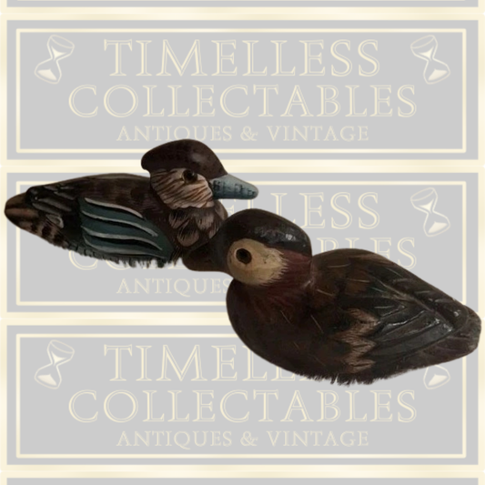 Vintage Pair Hand Painted Stone Carved Ducks