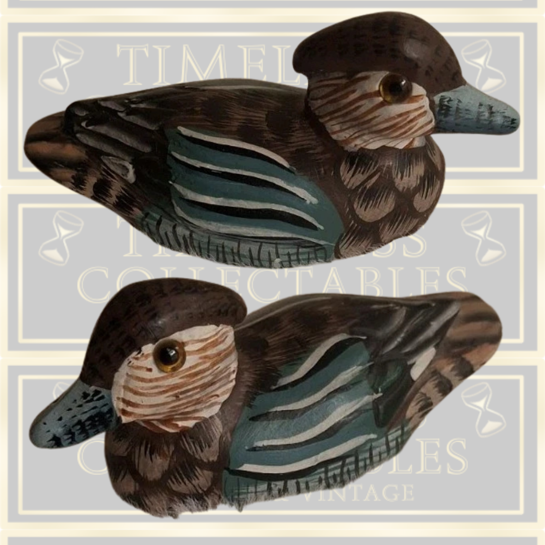 Vintage Pair Hand Painted Stone Carved Ducks