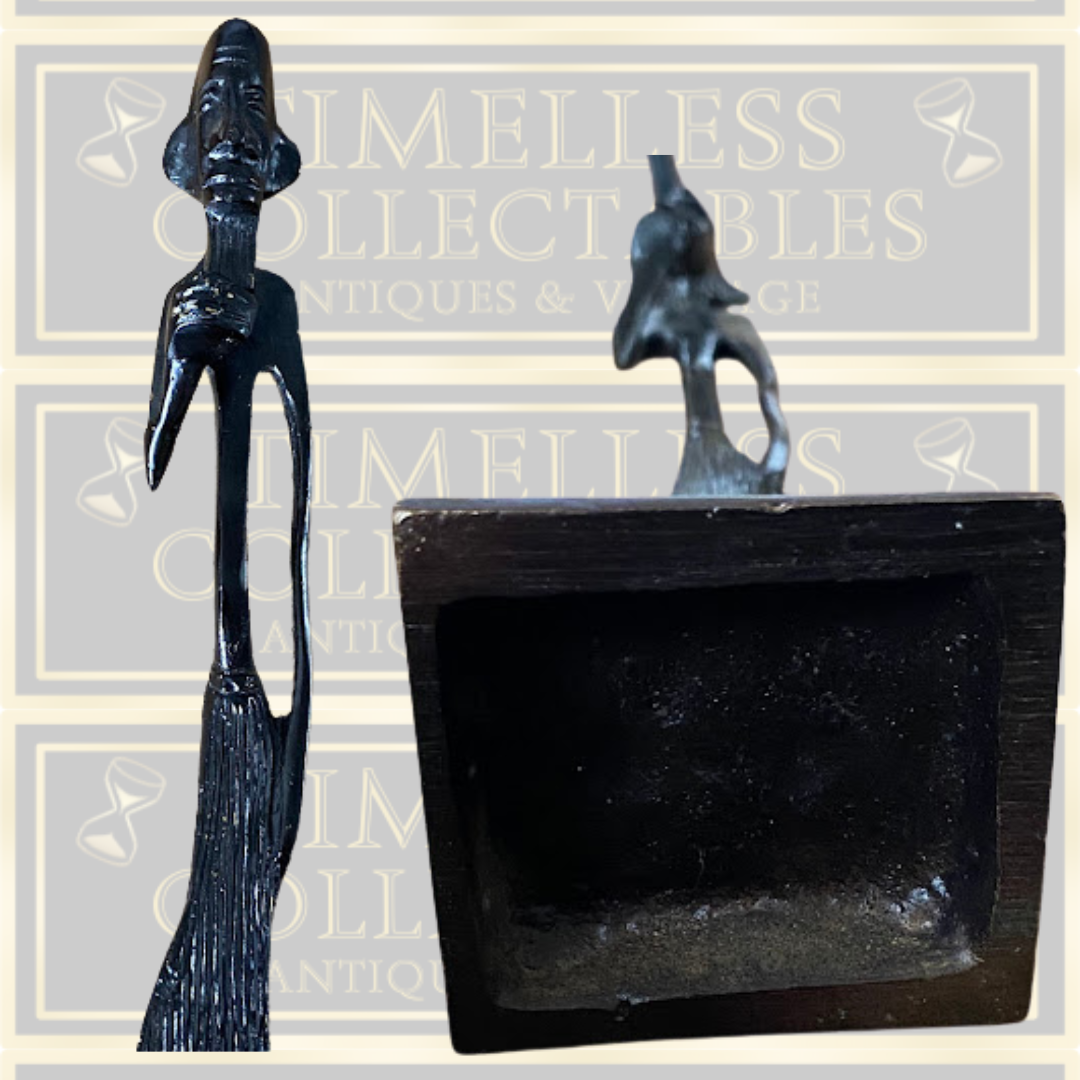 Vintage Solid Bronze Tall African Tribesman Sculpture