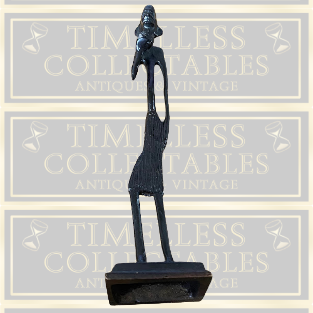Vintage Solid Bronze Tall African Tribesman Sculpture
