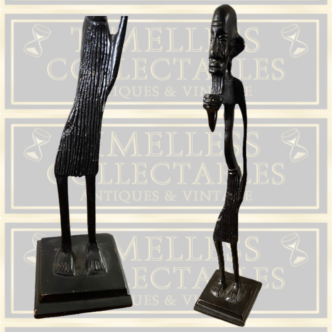 Vintage Solid Bronze Tall African Tribesman Sculpture