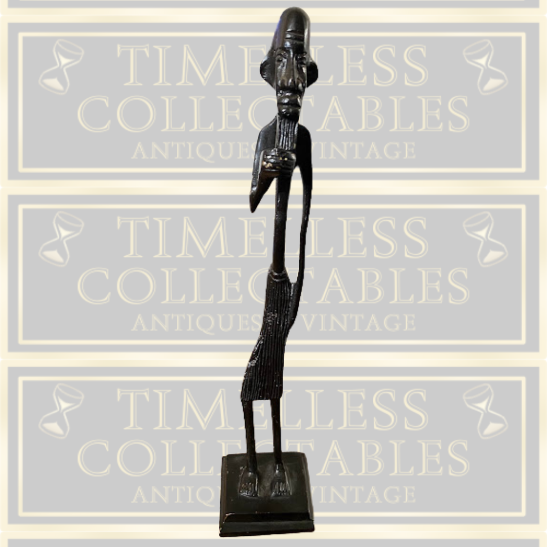 Vintage Solid Bronze Tall African Tribesman Sculpture