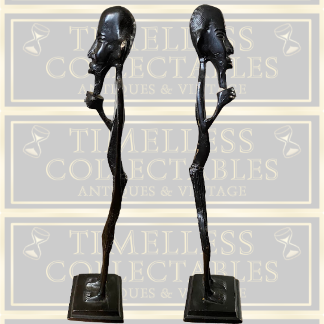 Vintage Solid Bronze Tall African Tribesman Sculpture