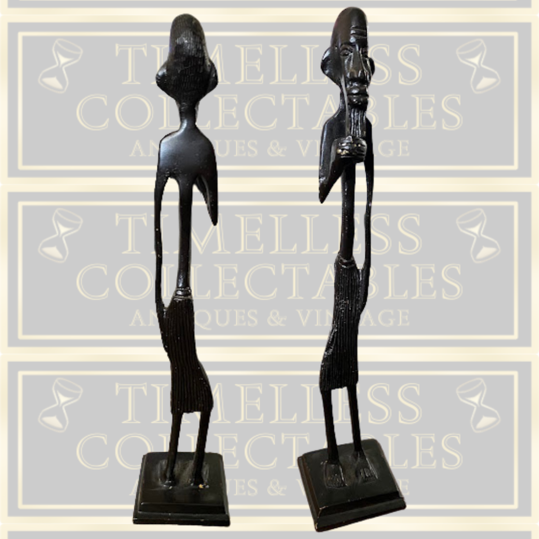 Vintage Solid Bronze Tall African Tribesman Sculpture