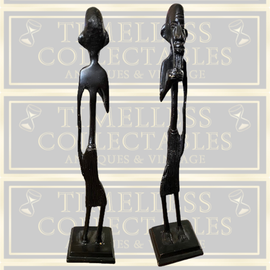 Vintage Solid Bronze Tall African Tribesman Sculpture