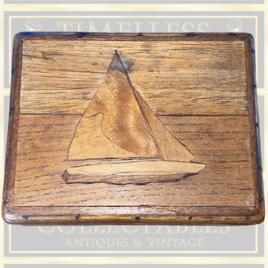 Vintage Three Tier Folk Art Wooden Sailing Boat Box