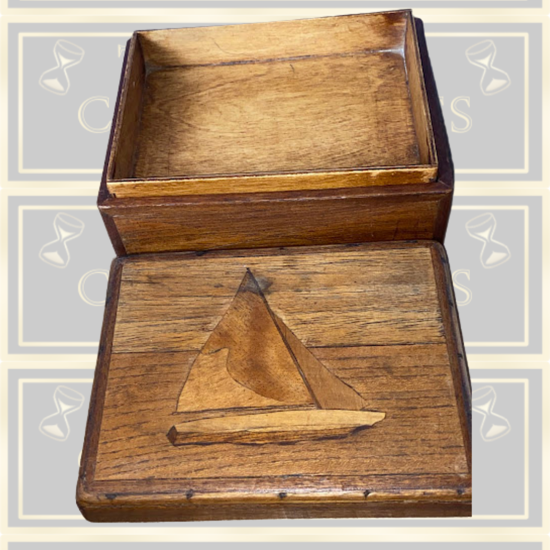 Vintage Three Tier Folk Art Wooden Sailing Boat Box