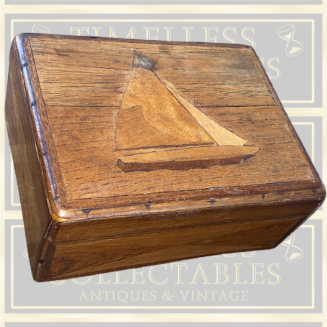 Vintage Three Tier Folk Art Wooden Sailing Boat Box
