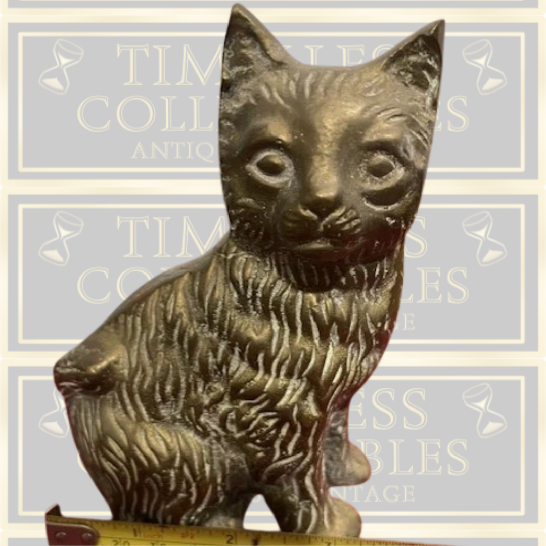 Antique Sitting Solid Brass Cat