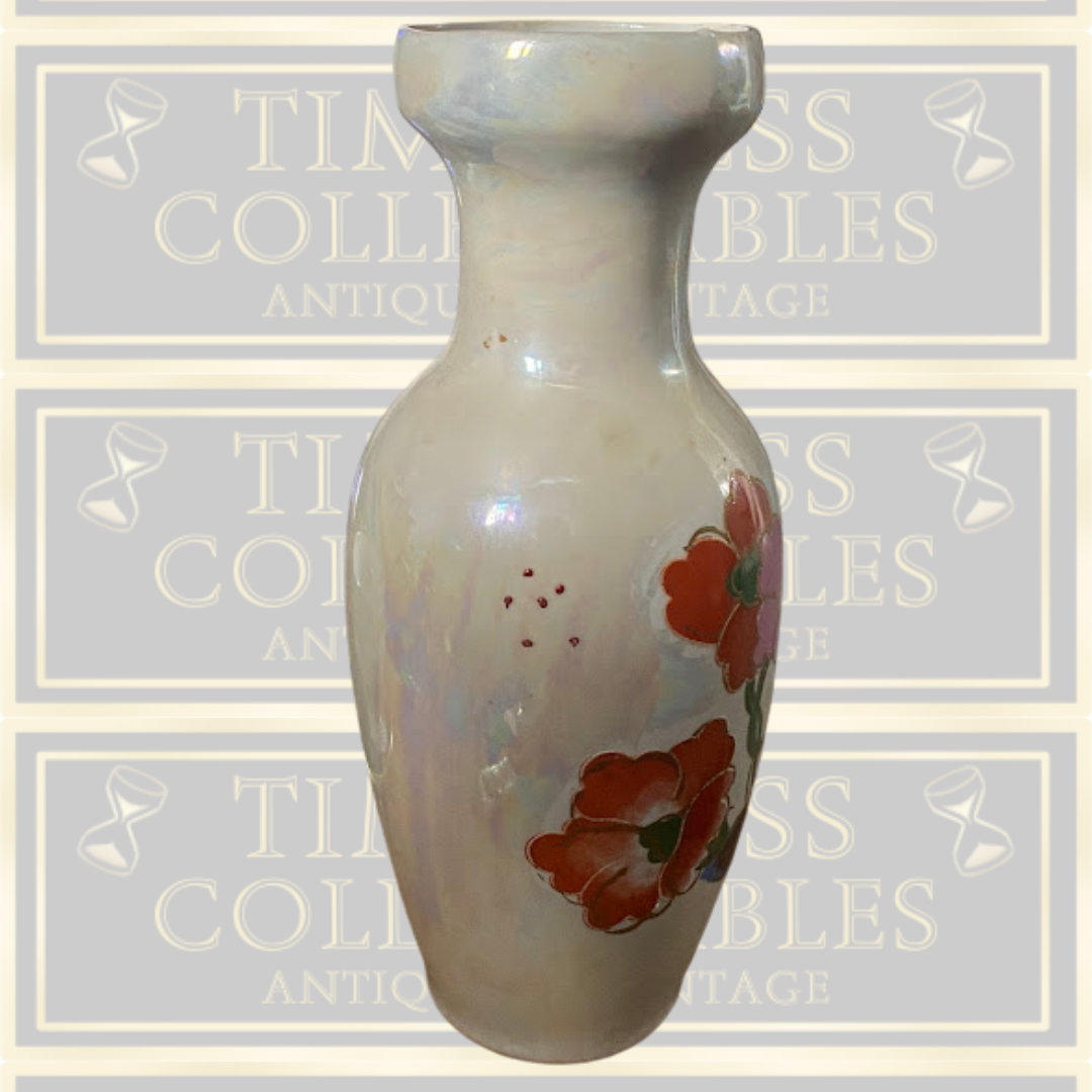 Vintage Iridescent Porcelain Hand-Painted Floral Vase