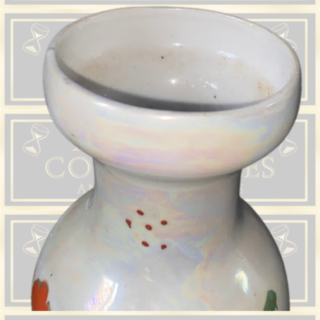 Vintage Iridescent Porcelain Hand-Painted Floral Vase