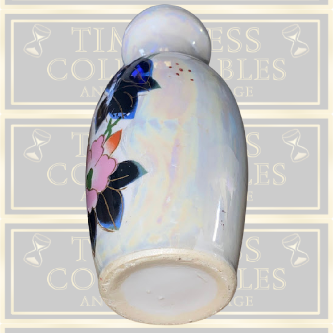 Vintage Iridescent Porcelain Hand-Painted Floral Vase