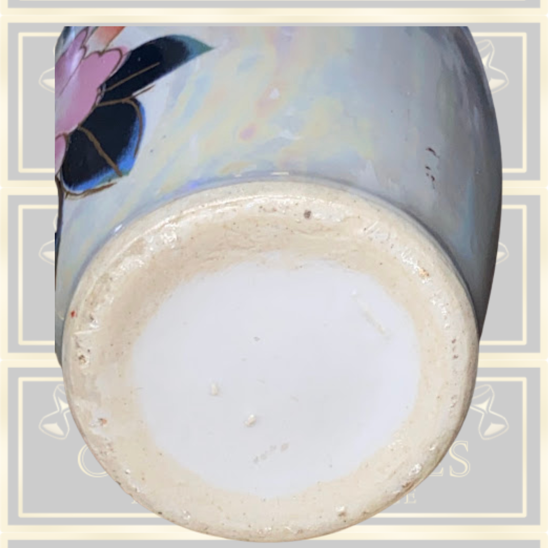 Vintage Iridescent Porcelain Hand-Painted Floral Vase